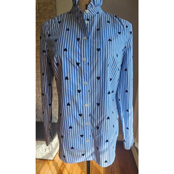 J Crew Heart, Striped, Button Down, Ruffled Neck, Blouse / Shirt, NWOT, Sz XS - Picture 4 of 12